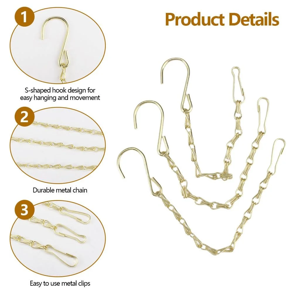Цепочки для подвесных корзин набор 10 шт. 25 см Металл Золотистый, фото №3