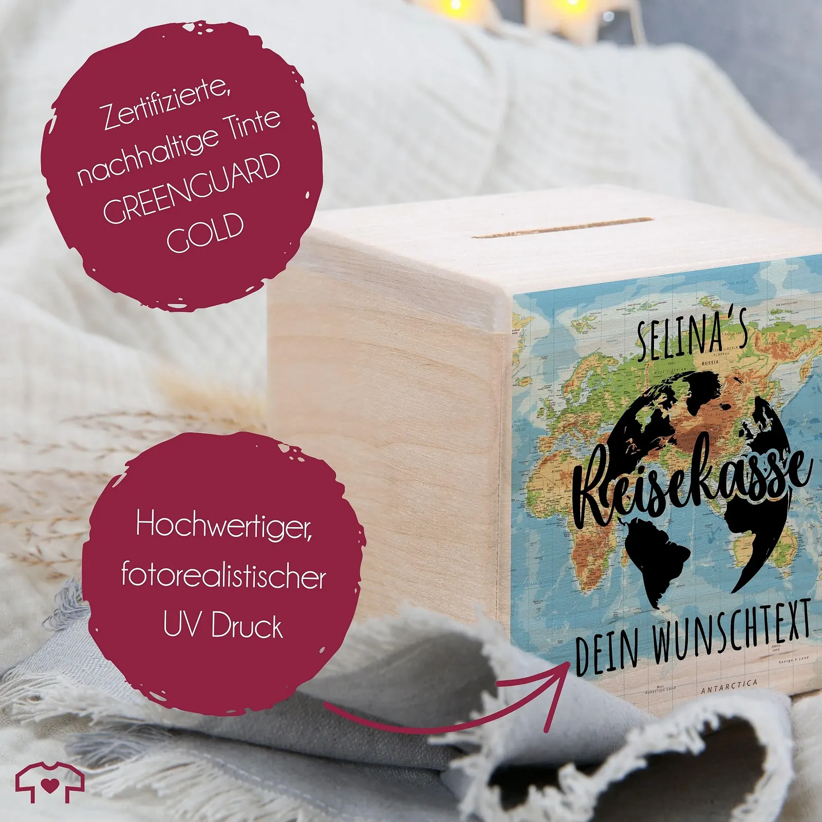 Скарбничка Wooden Money Box Travel Fund Персоналізована Натуральне дерево, фото №5