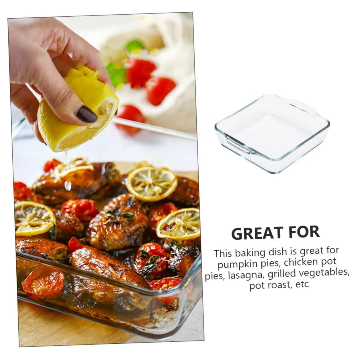 Форма для запекания стеклянная термостойкая с двойными ручками для духовки и микроволновой печи, фото №4