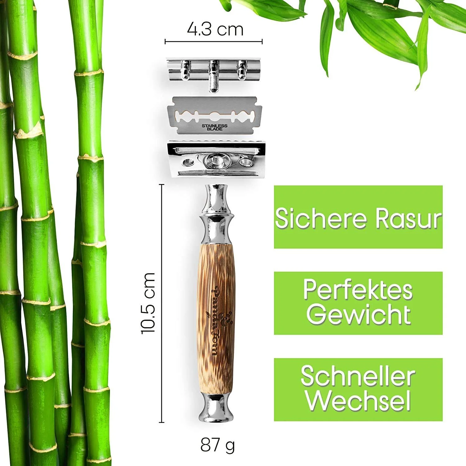 Бритва безопасная PandaToms Bamboo Handle 10 лезвий, фото №3 Бритва безопасная PandaToms Bamboo Handle 10 лезвий, фото №3