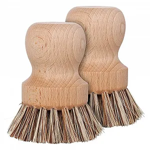 Щітка для чищення чавунних сковорідок Pack of 2 Beech Wood Handle Natural Fibre Bristles - Фото 1