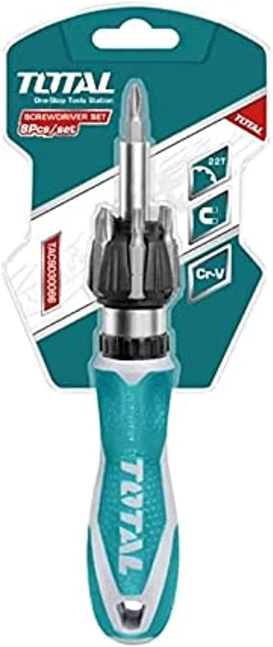 Отвертка со сменными битами TOTAL 7 сменных насадок реверсивная 22 зубца Chrome Vanadium, фото №1 Отвертка со сменными битами TOTAL 7 сменных насадок реверсивная 22 зубца Chrome Vanadium, фото №1