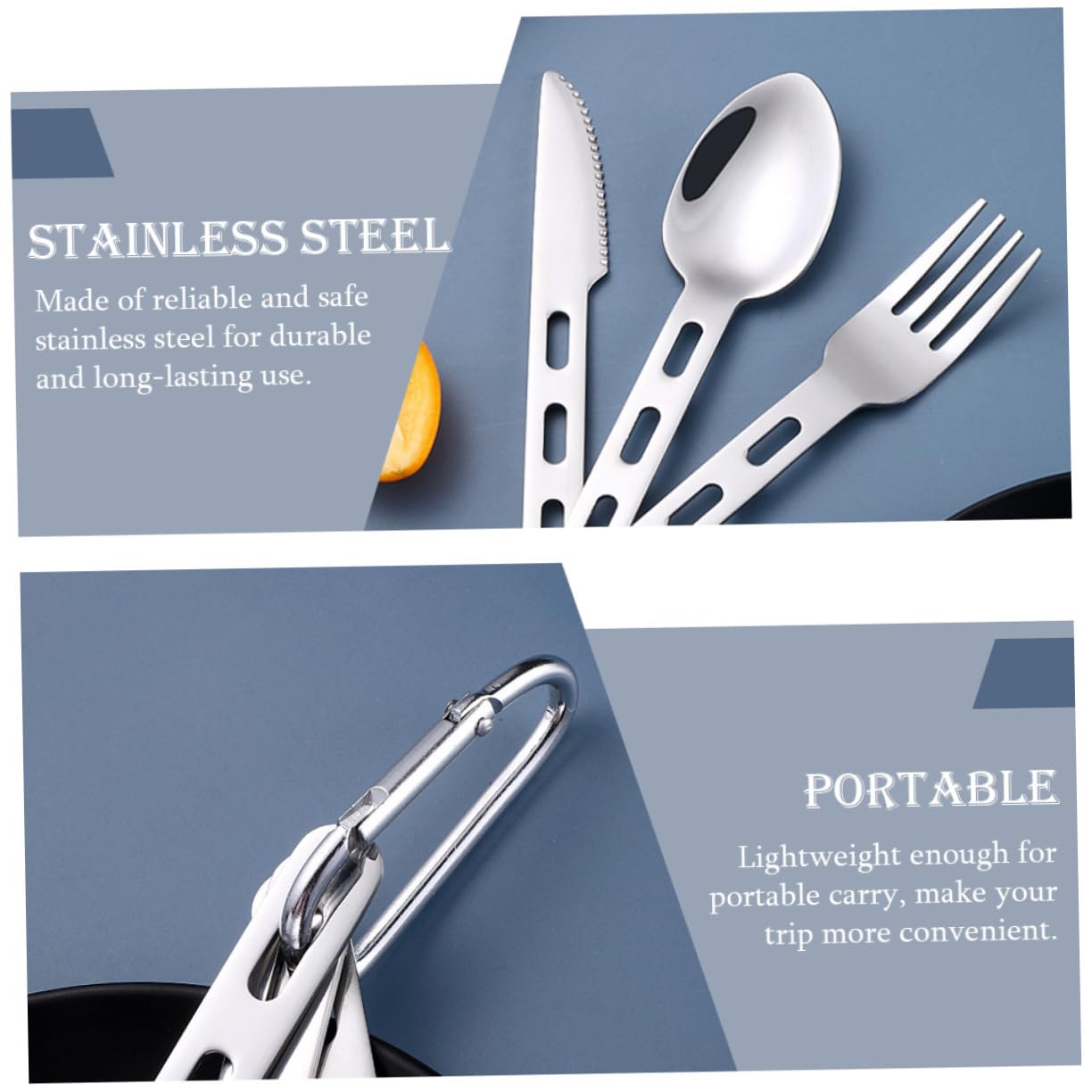 Набор ложек Sosoport 4 набора Набор столовых приборов нержавеющая сталь для походов ложка ножевой комплект походные аксессуары походная посуда дорожная посуда столовые приборы для стейка нержавеющая сталь дорожные, фото №5