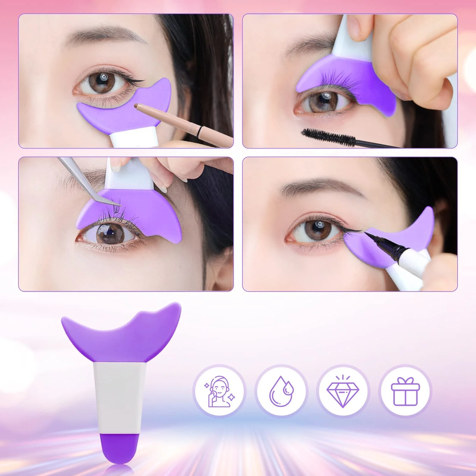 Трафарет MagiDeal для підводки очей багаторазовий, фіолетовий, 5,7 см x 5 см, фото №4