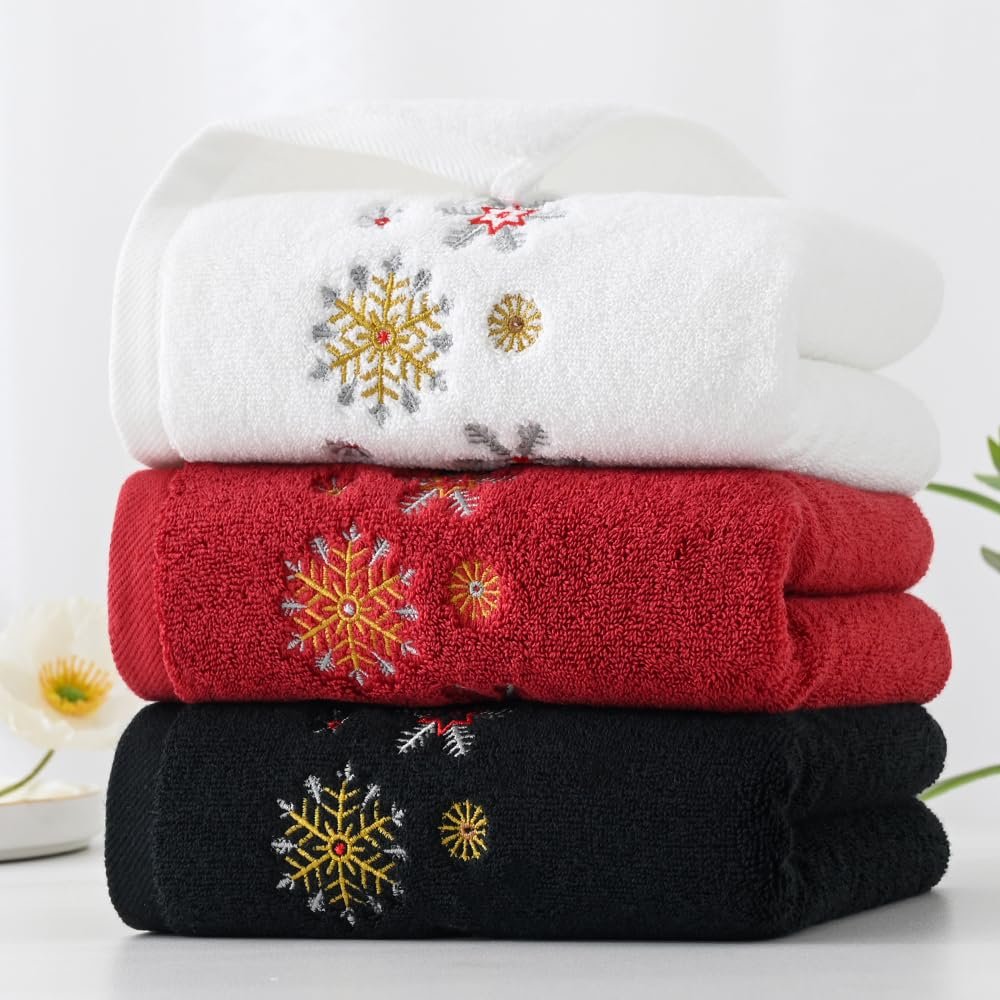 Набір рушників для ванної YiLUOMO Christmas Snow Embroidered 2 шт. 100% бавовна 33 x 73 см, фото №6