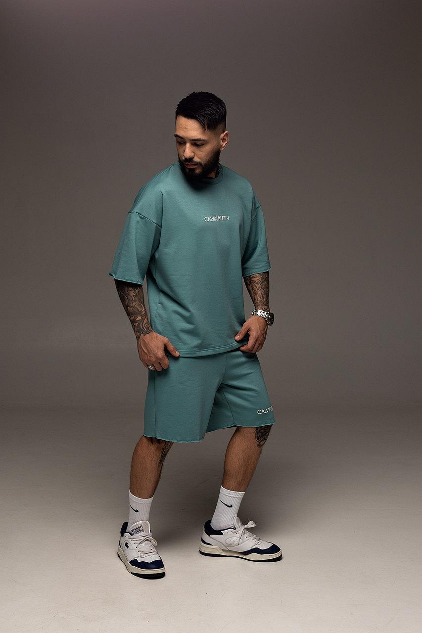 Костюм мужской летний берюзовый Calvin Klein Стильный оверсайз на лето Базовый комплект для мужчины, фото №10