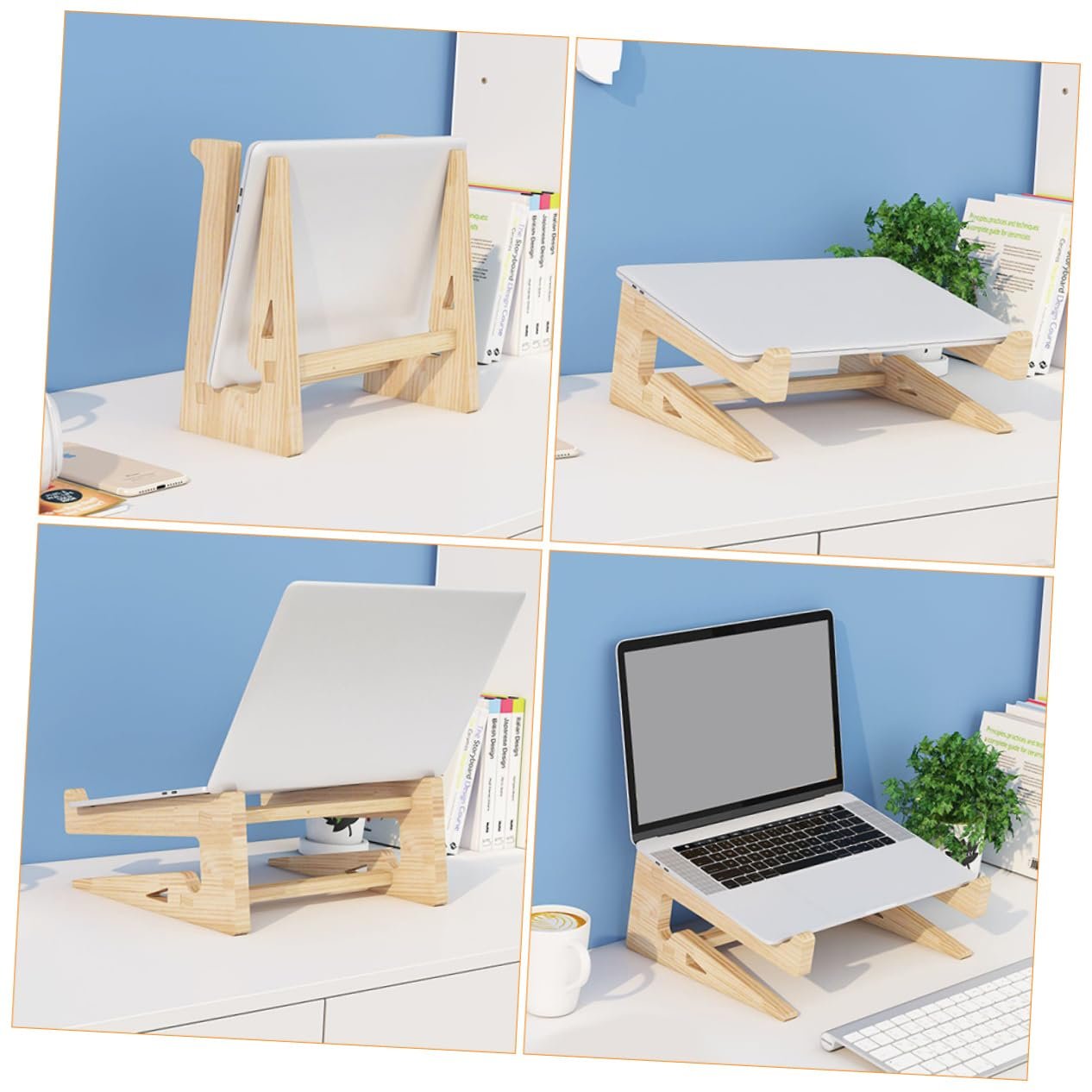 Подставка для ноутбука деревянная TEHAUX Эргономичная, регулируемая по высоте, многофункциональная как полка, фото №4