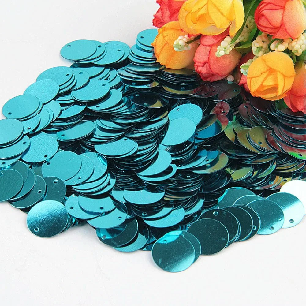 Круглі окремі паєтки Блакитний 15 мм, 50 г, фото №1