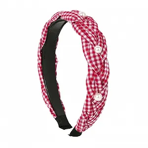 Женский обруч для волос в клетку плетеный с жемчугом. - Фото 1