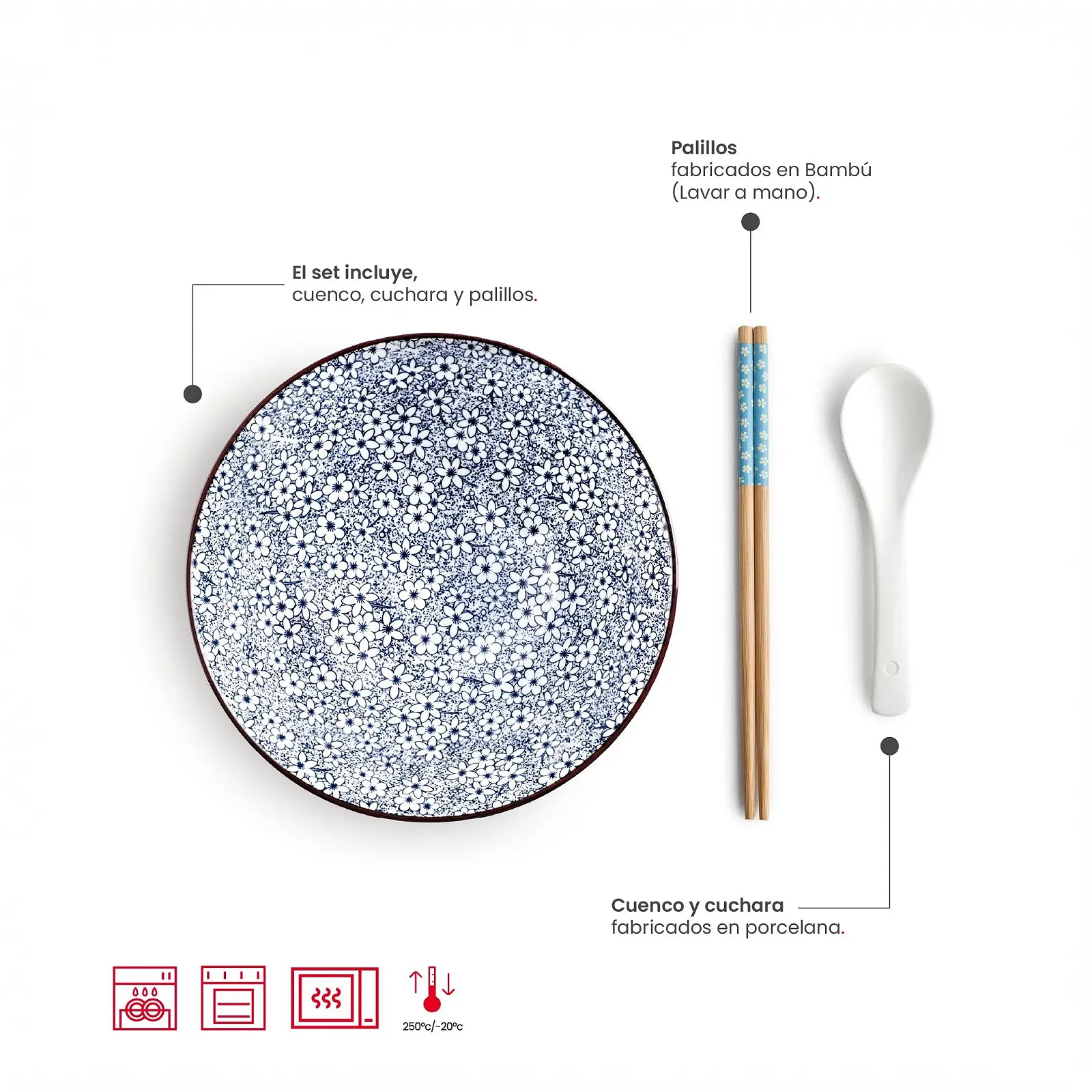 Миска IBILI Sapporo + Ложка + 2 Палочки Набор Фарфор, фото №2