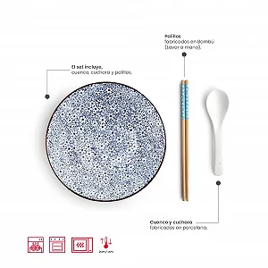 Миска IBILI Sapporo + Ложка + 2 Палочки Набор Фарфор synthetic.ua - Фото 1