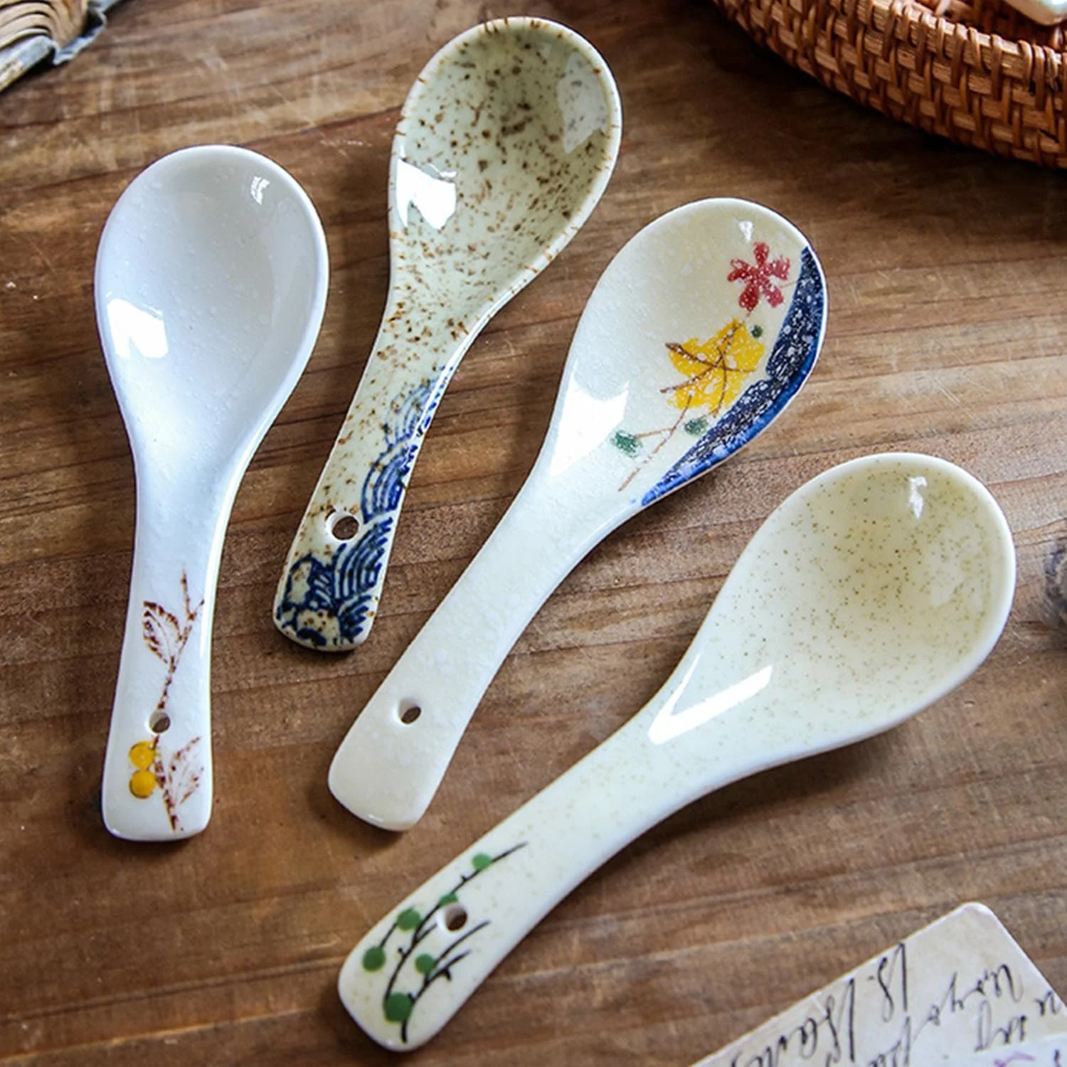 Ложка супова (набір 6 шт.) Ceramic Chinese Soup Spoon в японському стилі для супу, пельменів, фо, вонтонів, місо, фото №3