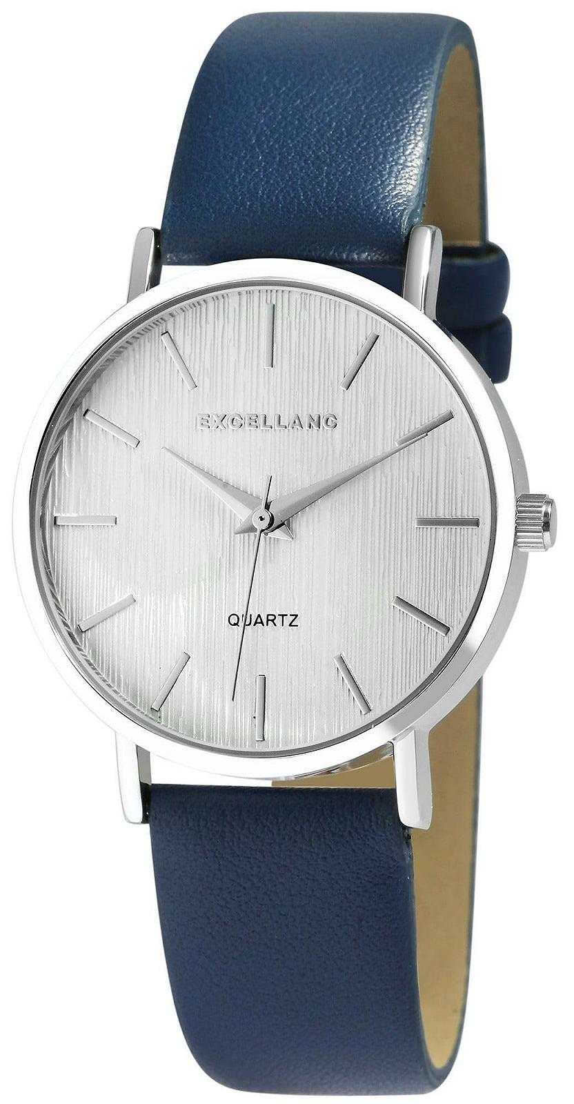 Часы Excellanc Женские с ремешком из искусственной кожи, синий/серебристый, фото №1