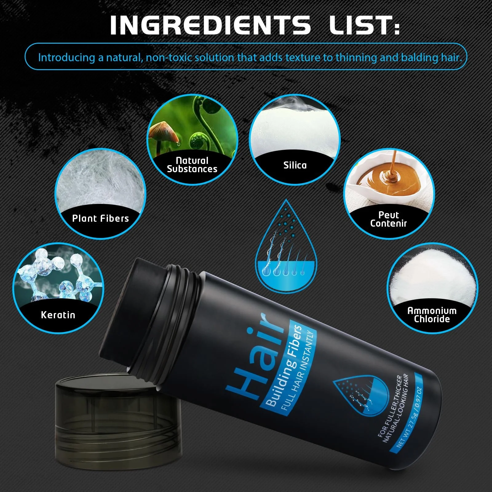 Волокна для волосся, Професійна волокниста пудра для волосся, Темно-коричневий, фото №6