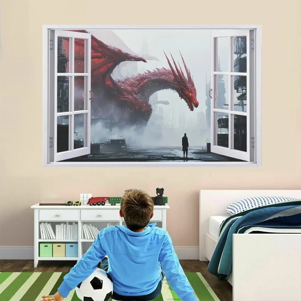 3D наклейка на стіну Dragon Breakthrough City Ruins 67 x 45 см, фото №2