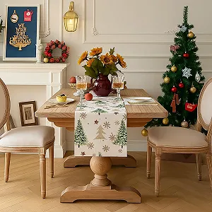 Доріжка на стіл Christmas Tree Snowflakes 40 x 140 см Бежево-зелена ціна на synthetic.ua - Фото 1 Доріжка на стіл Christmas Tree Snowflakes 40 x 140 см Бежево-зелена synthetic.ua - Фото 1