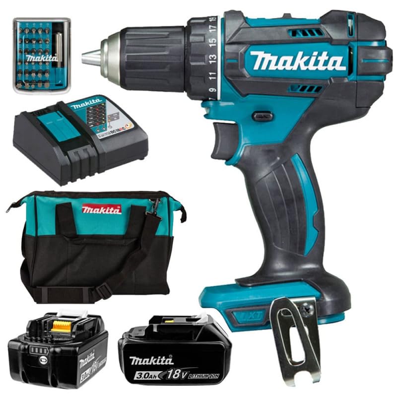 Шуруповерт Makita LXT DDF482 18V + Зарядний пристрій + 2 акумулятори 3Ач + 18 викрутних біт + Кейс, фото №1 Шуруповерт Makita LXT DDF482 18V + Зарядний пристрій + 2 акумулятори 3Ач + 18 викрутних біт + Кейс, фото №1