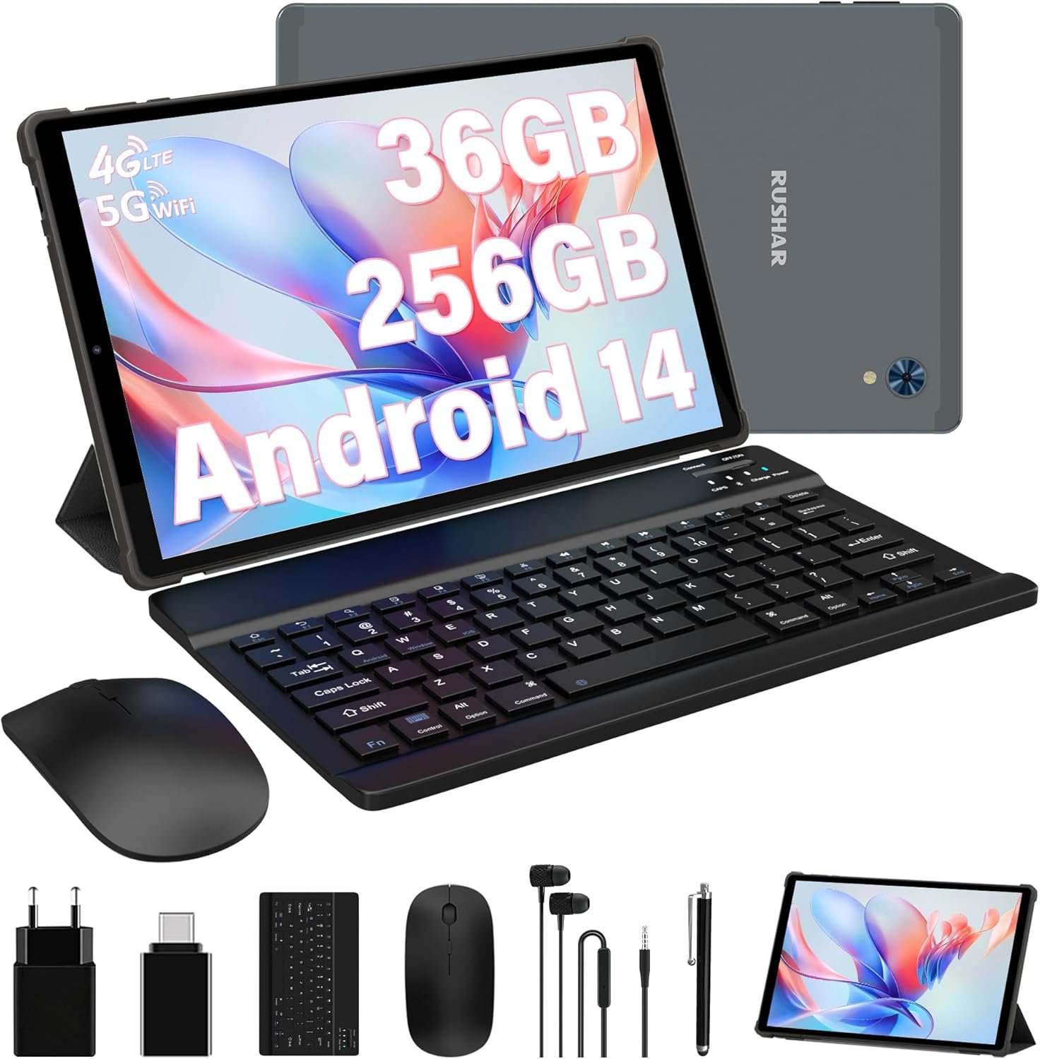 Планшет 10.4 " WUXGA+ RUSHAR T181 12+24/256Gb 4G 2-SIM 8 ядер Android 14 8000 mAh Grey, фото №1