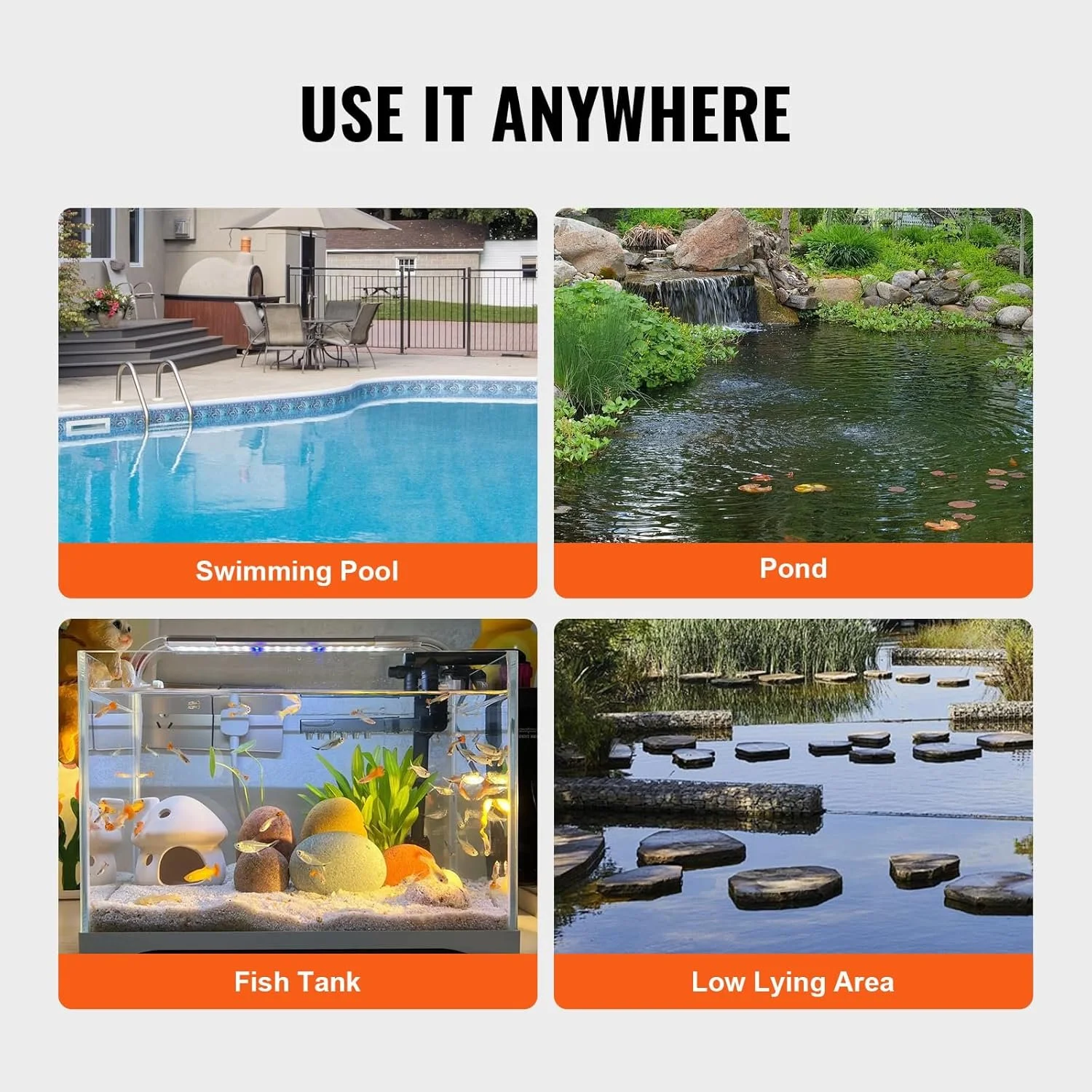 Занурювальний дренажний насос VEVOR ZXQ400 / 320 Вт / 6000 л/год / Напір до 7 м / Чорний-Помаранчевий, фото №7 Занурювальний дренажний насос VEVOR ZXQ400 / 320 Вт / 6000 л/год / Напір до 7 м / Чорний-Помаранчевий, фото №7