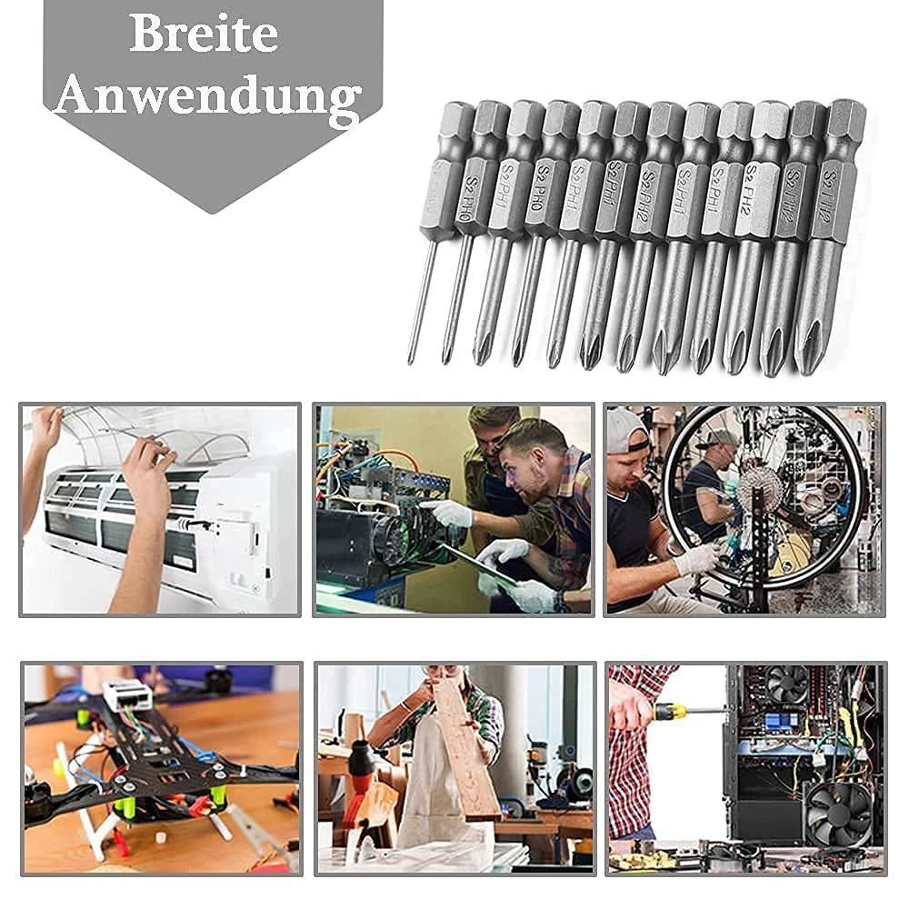 Набір біт для викрутки Phillips Mesee 12 шт. 1/4 дюйма S2 Steel 50 мм Magnetic Hex Shank, фото №5