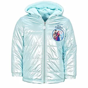 Куртка с капюшоном детская E plus M Disney Frozen зимняя - стеганая куртка для девочек с флисовой подкладкой - размер 92-128 - светло-голубая - Фото 1