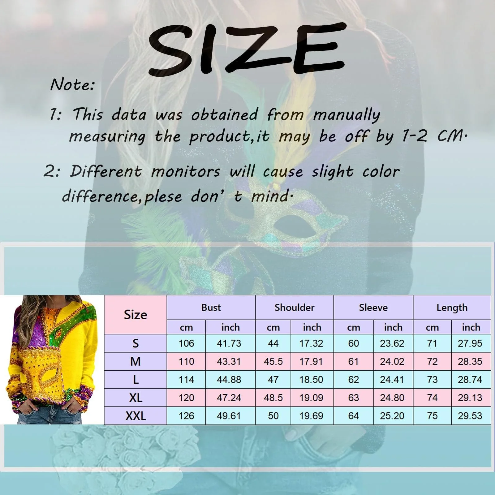 Женский свитшот 2024 с рисунком масок, одежда для вечеринок, карнавальная тематика 08, фото №6 Женский свитшот 2024 с рисунком масок, одежда для вечеринок, карнавальная тематика 08, фото №6