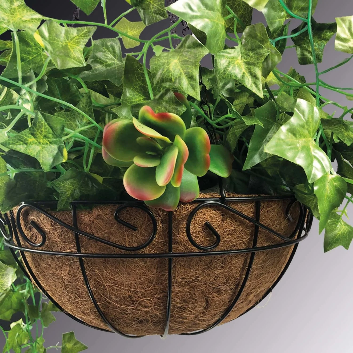 Подвесная корзина для растений 30 см с кокосовым вкладышем Металлическая Черная, фото №3