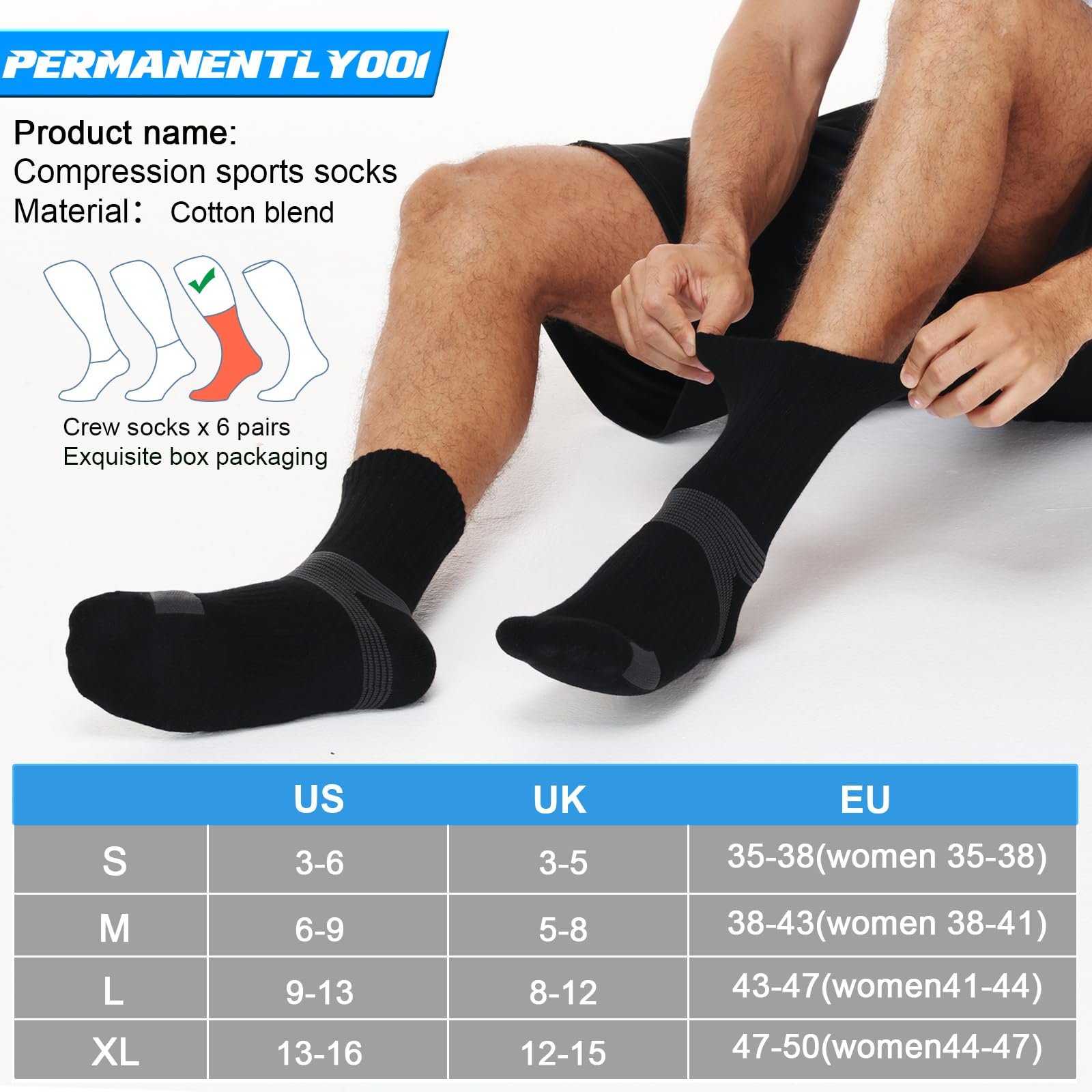 Спортивные носки с подкладкой Мужские Женские Теннисные носки Дышащие Компрессионные носки для тренировок лодыжки для бадминтона Баскетбола Гандбола Бега и Пешего туризма, 6 пар, фото №6
