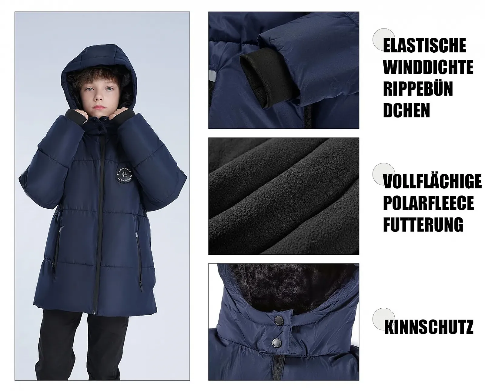 Зимнее пальто для мальчиков SOLOCOTE, флисовая подкладка, тяжелое, водоотталкивающее, ветрозащитное, с капюшоном, парка для детей., фото №5