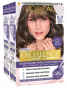 Фарба для волосся L'Oréal Paris Excellence Cool Cream Перманентна технологія потрійної обробки, захисний ефект проти жовтизни, освітлюючий колір 6.11 Темний блонд Ультра холодний - 2 упаковки - Фото 1