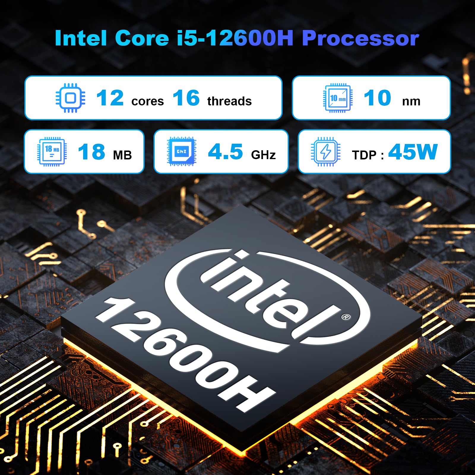 Мини ПК AWOW HI12 Windows 11 Pro Core i5-12600H 12 ядер / 16 потоков до 4.5GHz, Iris XE Graphics, 16GB DDR4/512GB PCIe3.0 SSD, фото №4