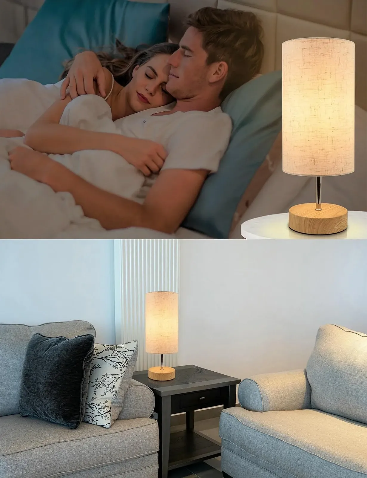 Настільна лампа сенсорна димована 34.5 см 3 рівні яскравості з основою під дерево, фото №4