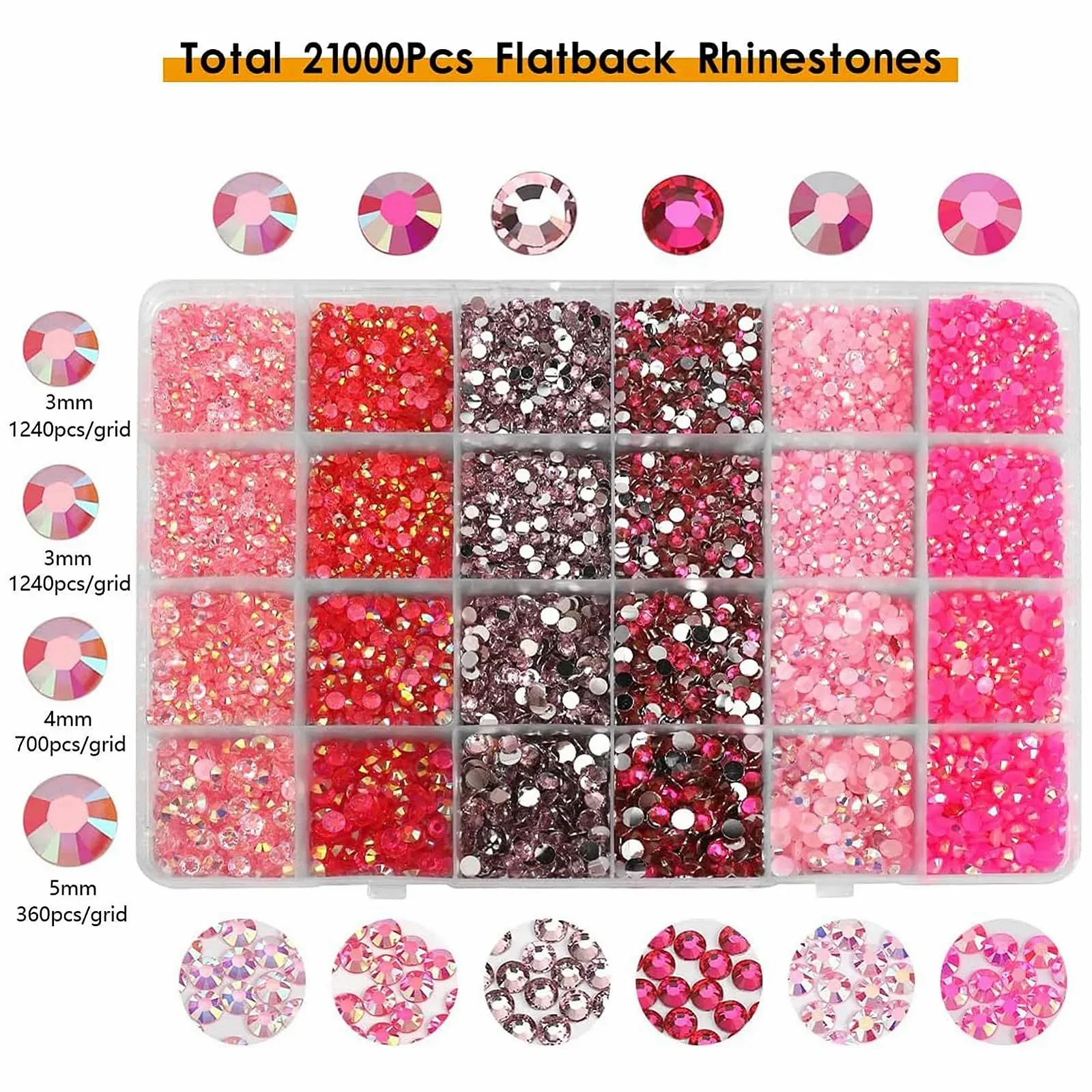 Стразы смоляные, без термофиксации Jelly Rhinestones Gems, 6 цветов для DIY макияжа лица, чашки, DIY украшения, 3, 4, 5 мм (розовые стразы), фото №2