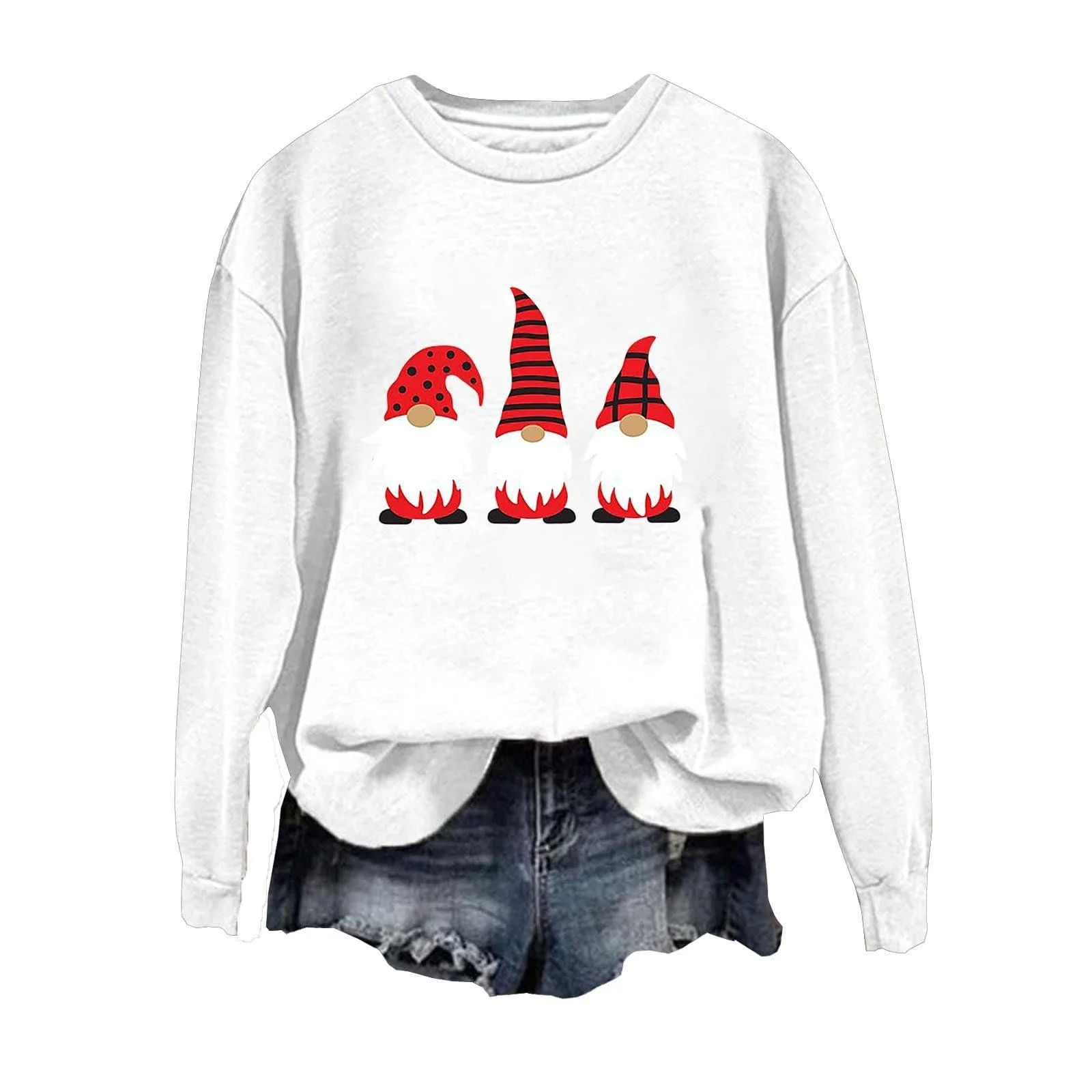 Женский свитшот с рождественским принтом эльфа, с длинными рукавами, без капюшона, фото №1