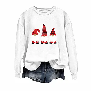 Женский свитшот с рождественским принтом эльфа, с длинными рукавами, без капюшона - Фото 1