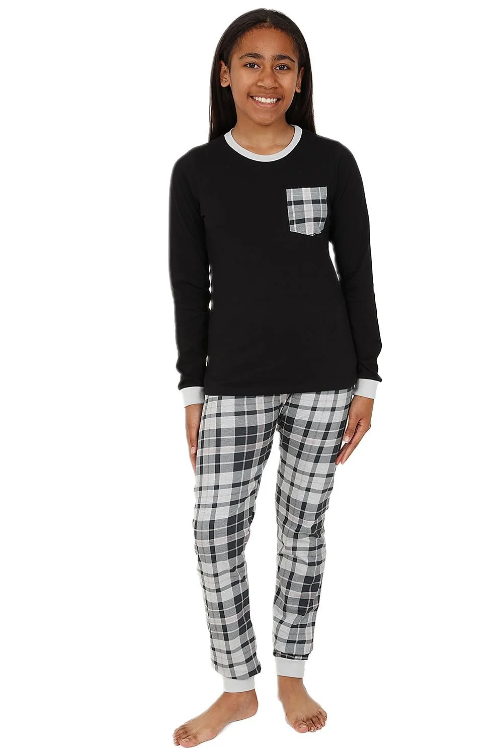Піжама для дівчат Чорний та Сірий Шотландка Довга, фото №2