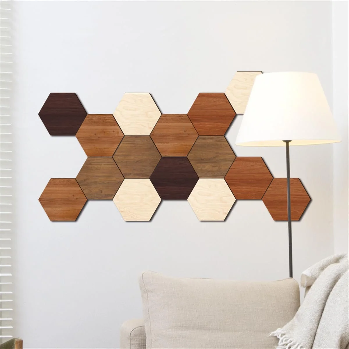 Настінні наклейки Гексагональні дерев'яні 3D 15 шт. Мультиколор, фото №3