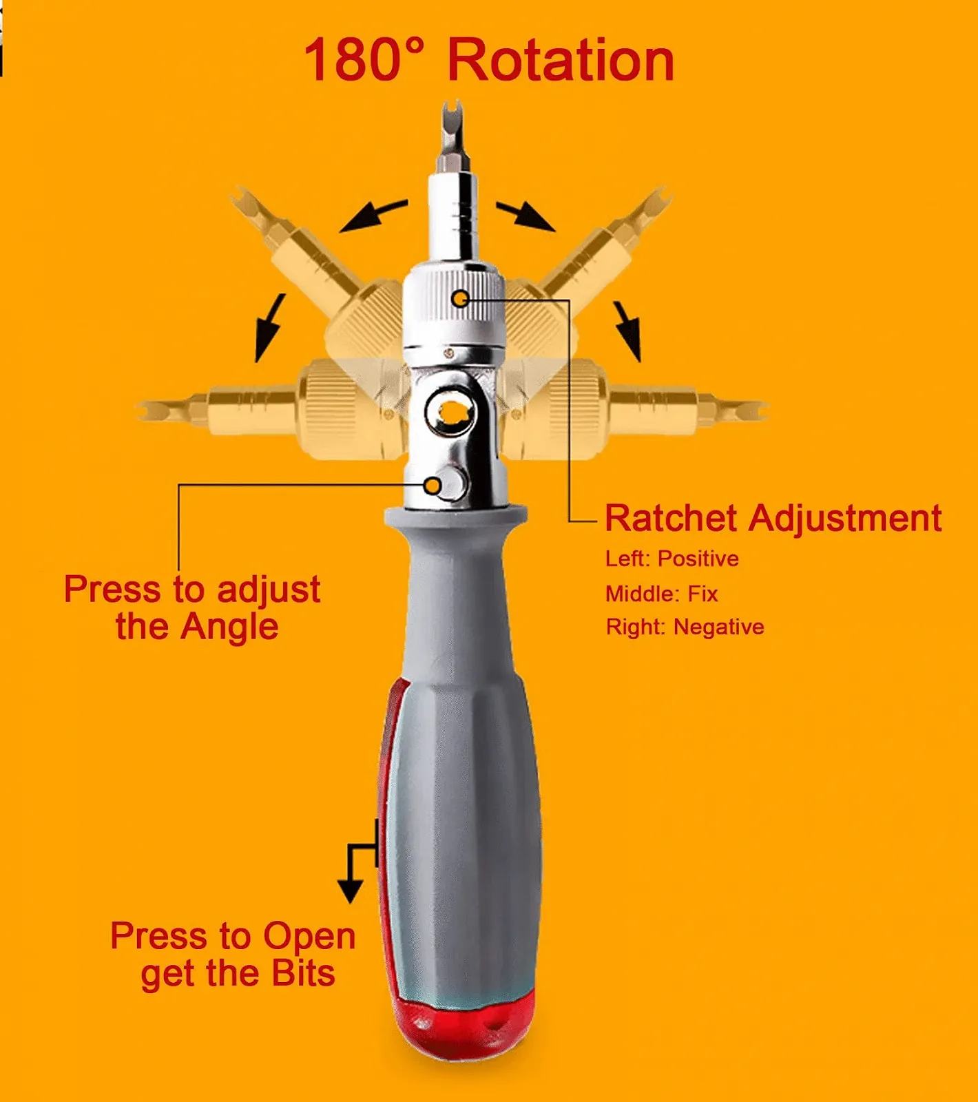 Викрутка Deselen з тріскачкою набір з 10 біти Мала червона, фото №4