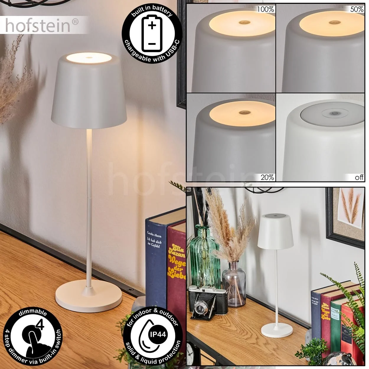 Настільна лампа HOFSTEIN Belece LED димована метал/пластик USB-C акумулятор 2 Ват 310 Люмен 3000 Кельвін білий, фото №2