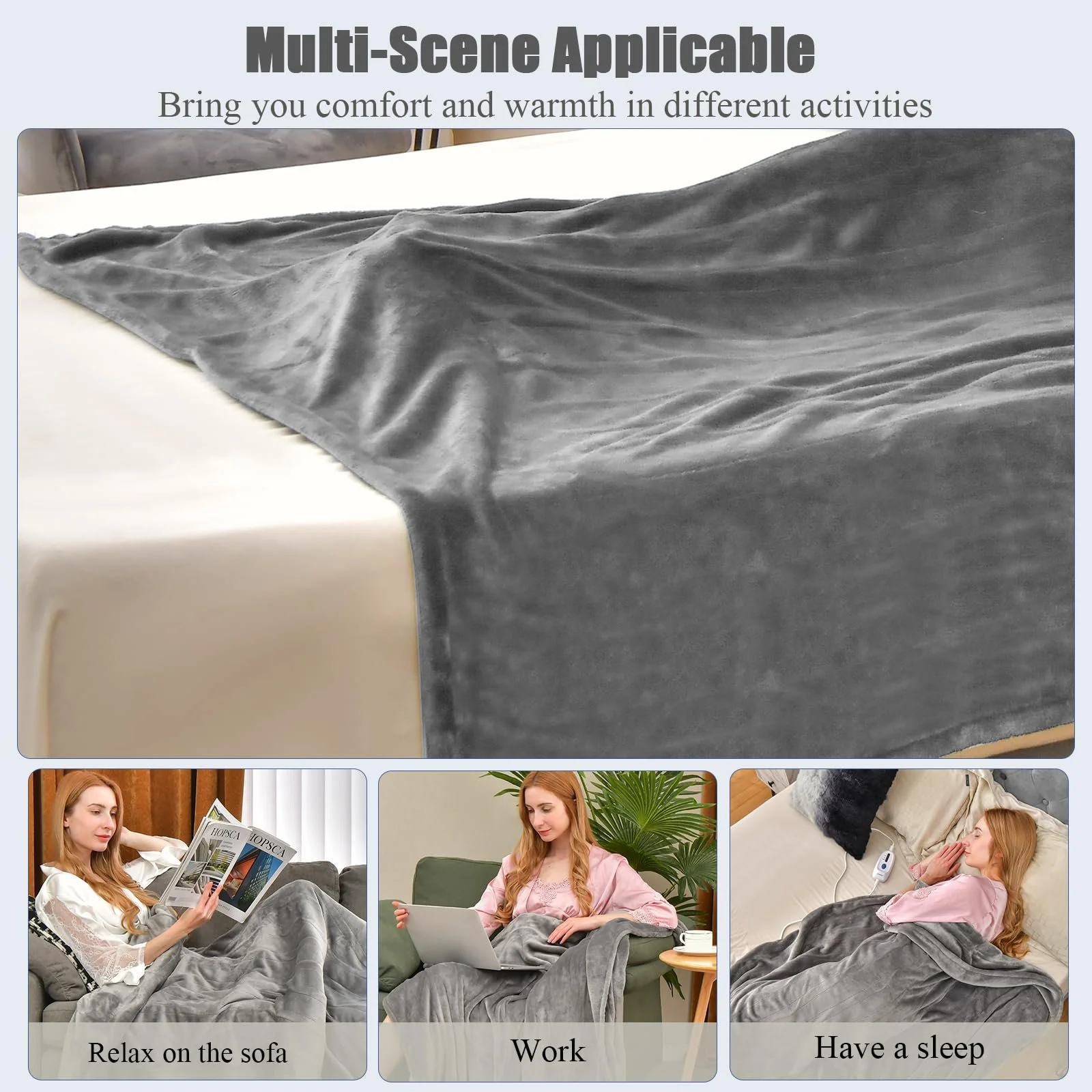 Электрическое одеяло HOMASIS Flannel, с автоматическим отключением, 4 режима нагрева, 8-часовой таймер, защита от перегрева PTC/NTC, дистанционное управление, фото №7