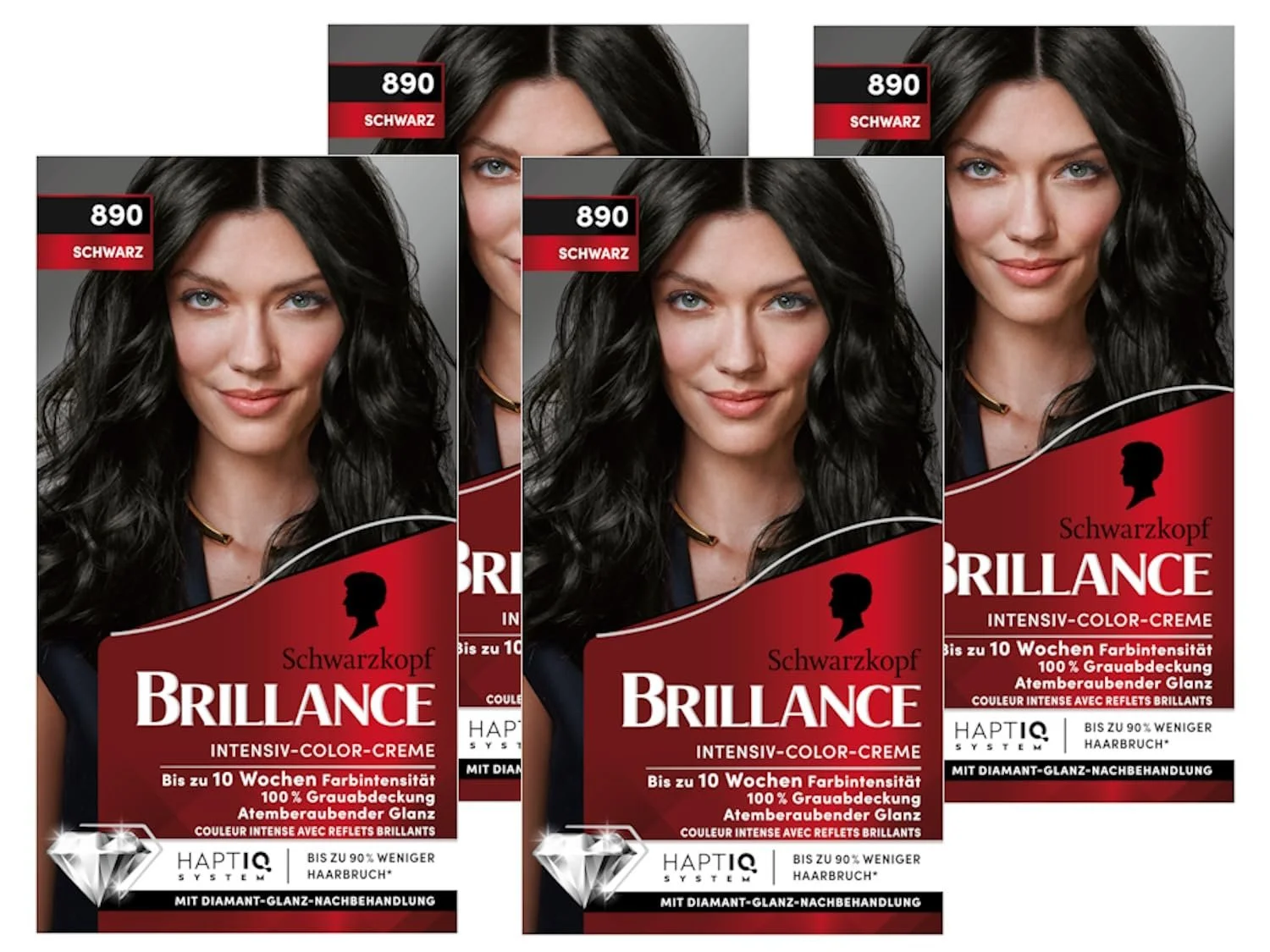Крем-фарба для волосся Brillance Intensive Colour 890 Чорний (4 x 160 мл), перманентна з діамантовим блиском та кондиціонером, фото №1