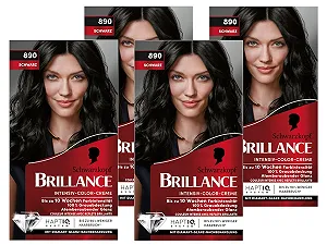 Крем-фарба для волосся Brillance Intensive Colour 890 Чорний (4 x 160 мл), перманентна з діамантовим блиском та кондиціонером - Фото 1