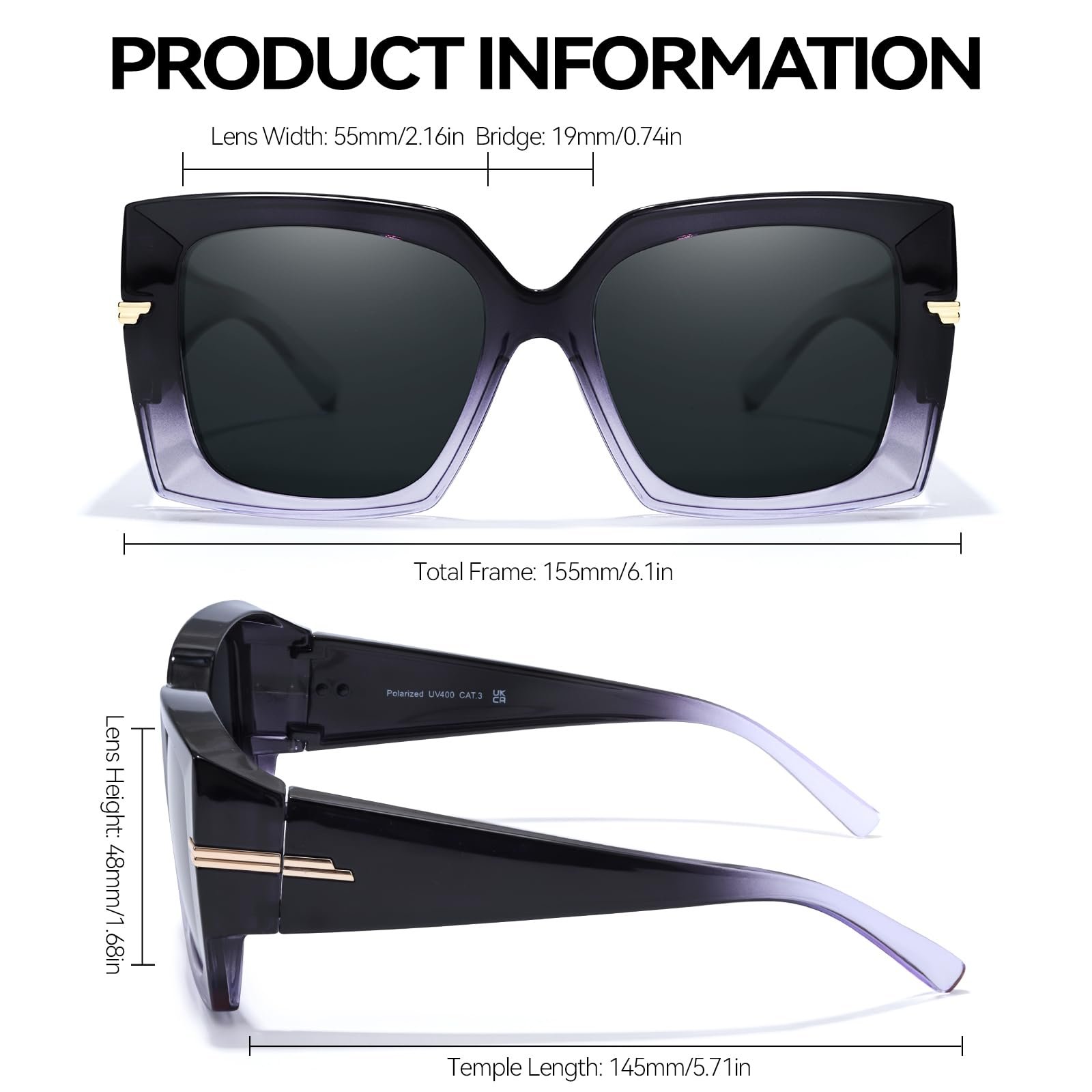Поляризованные солнцезащитные очки Type LVIOE для женщин UV400 Protection, большая квадратная оправа Shade для вождения, фото №4