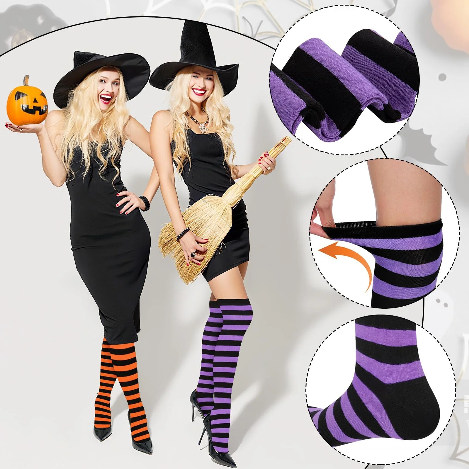 Жіночі гольфи в смужку для Хелловіну (2 пари), фото №3 Жіночі гольфи в смужку для Хелловіну (2 пари), фото №3