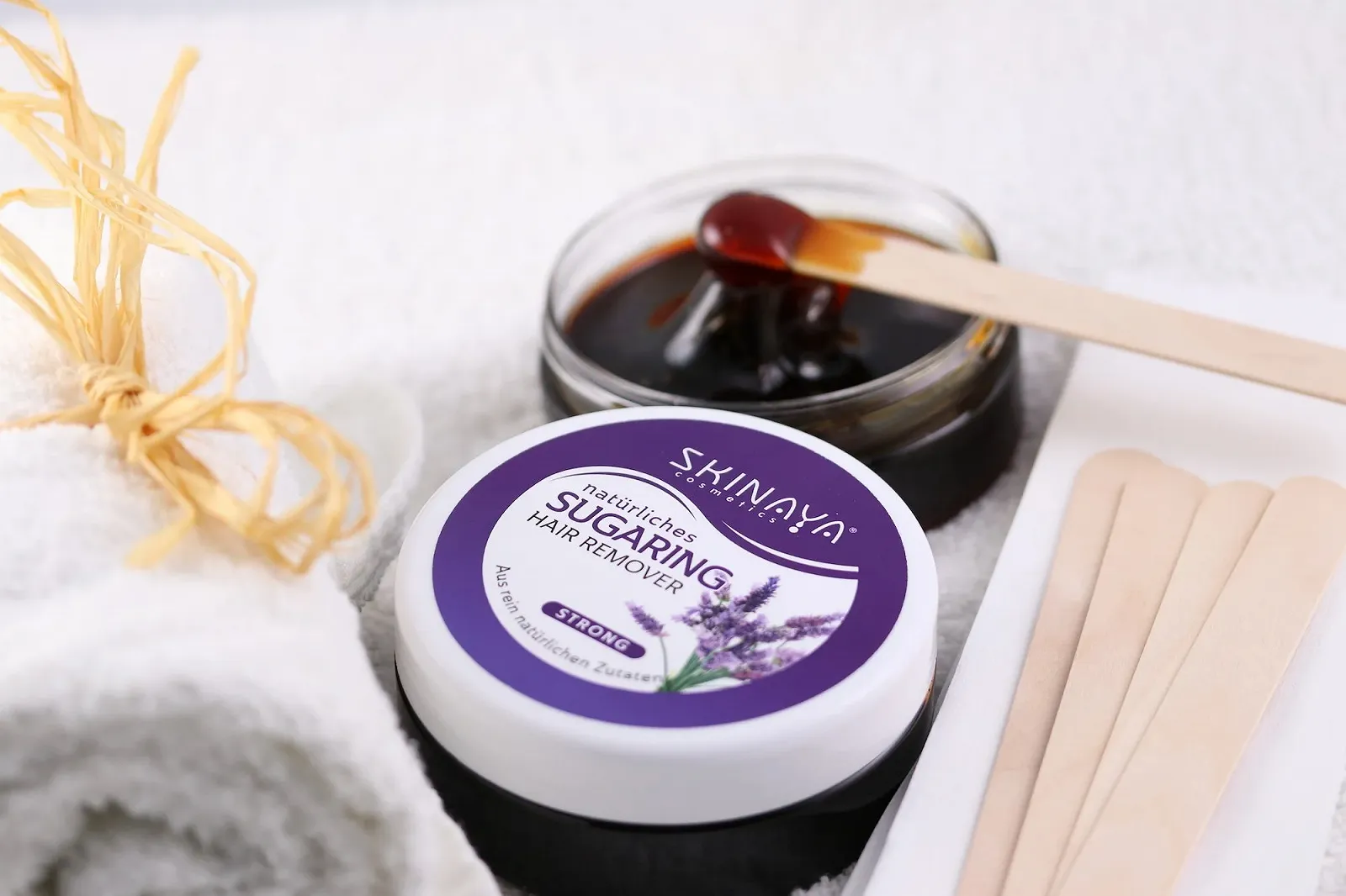 Набір для шугарингу Skinaya Premium цукрова паста Лаванда 300 г 15 смужок 5 шпателів, фото №6