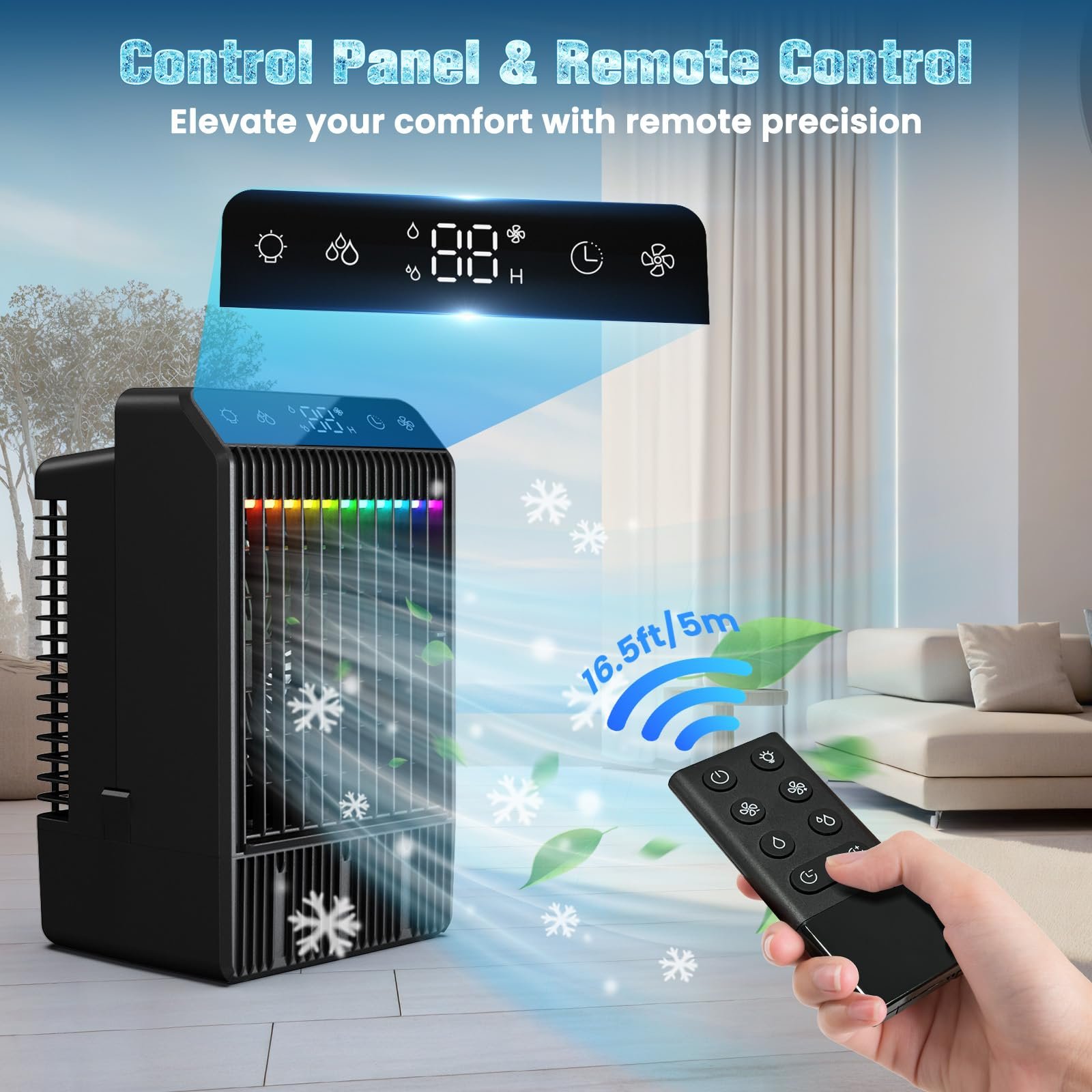 Мобільний міні-кондиціонер 4 рівні швидкості 1 L з підсвічуванням, фото №6