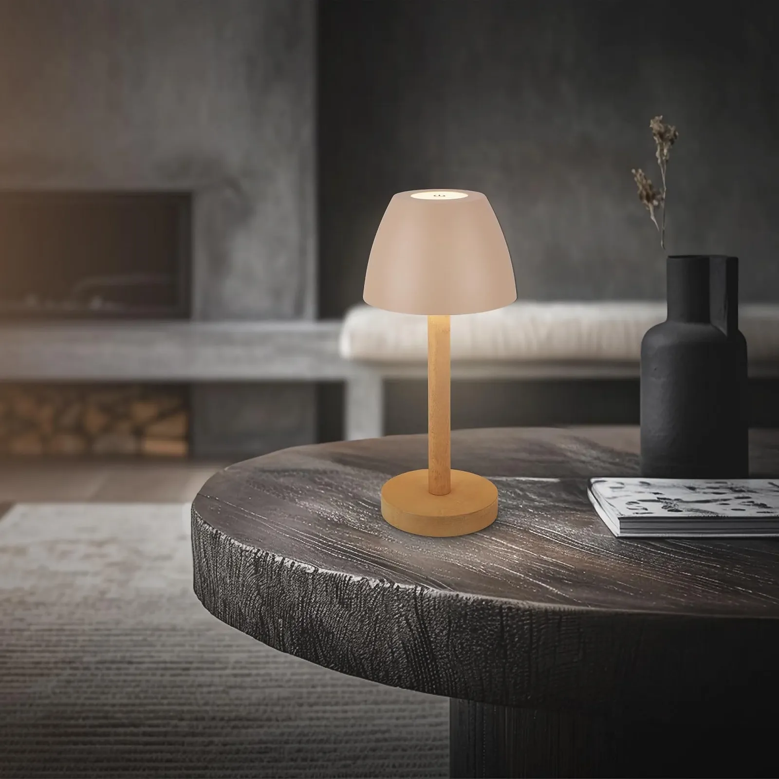 Настольная лампа BRILONER LED Беспроводная IP44 Сенсорная Диммируемая Аккумуляторная 13.5 x 30 см Бежевое дерево, фото №5