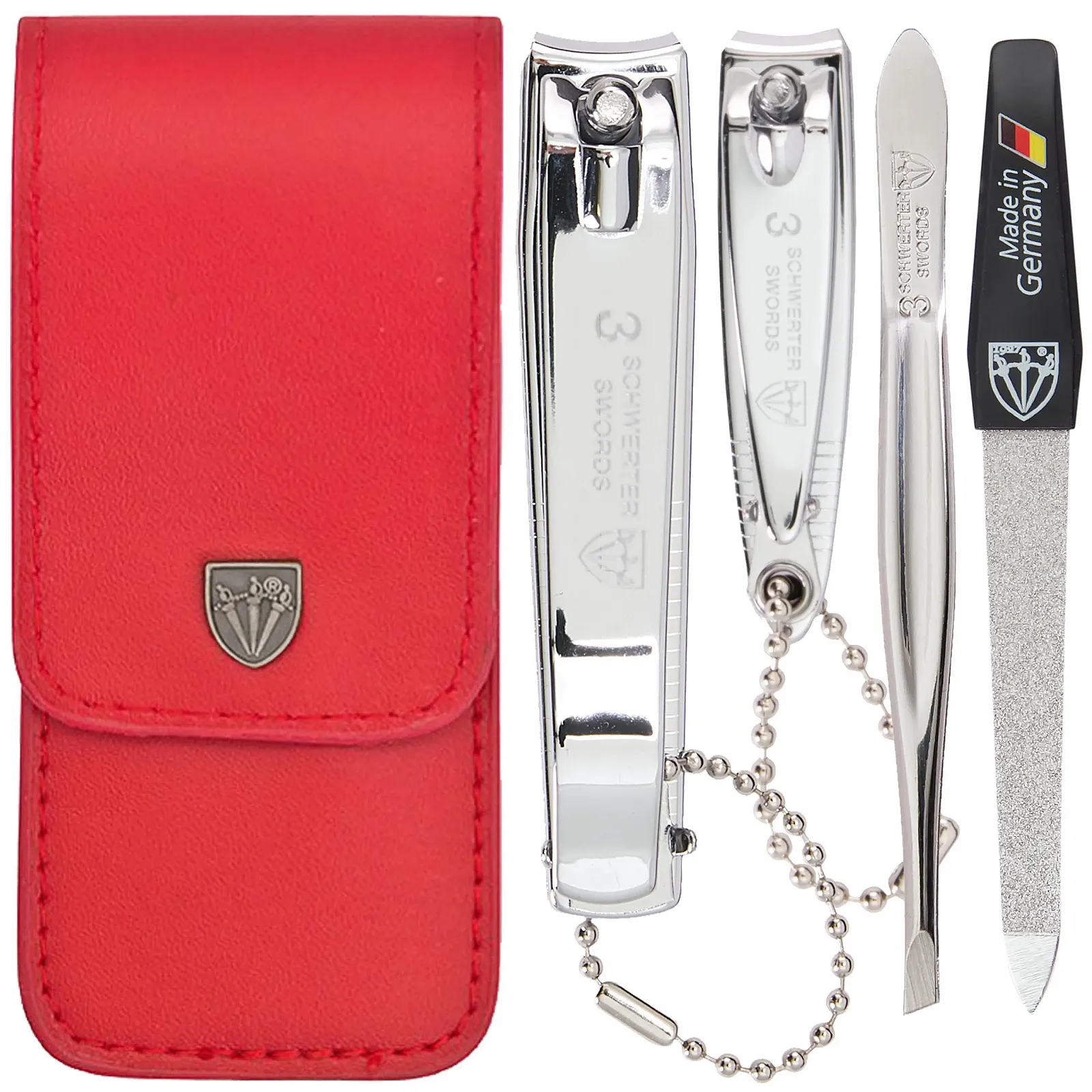 Набор для маникюра DREI SCHWERTER Germany Bari - 4 предмета, искусственная кожа красного цвета, фото №1