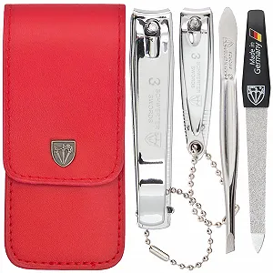 Набор для маникюра DREI SCHWERTER Germany Bari - 4 предмета, искусственная кожа красного цвета - Фото 1