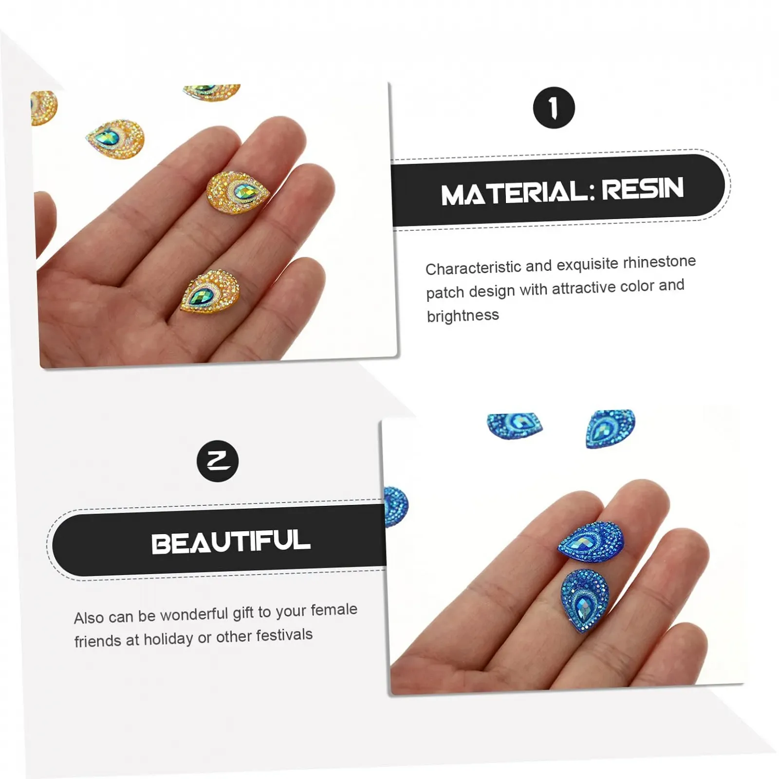 Стразы Капля PLAFOPE Смола 18x13 мм Желтый, Синий, фото №8